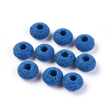 Natural Lava Rock Beads, Dyed, Rondelle, Royal Blue, 15.5~16x9.7~10mm, Hole: 5~5.4mm
