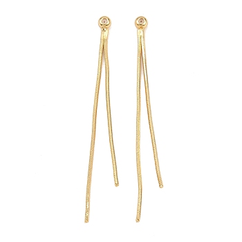 Brass Earring Nuts, Tassel, Real 18K Gold Plated, 64x4x3mm, Hole: 0.8mm