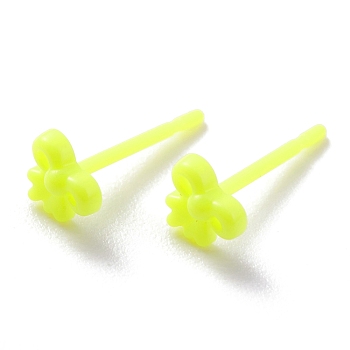 Eco-Friendly Plastic Stud Earrings, Bowknot, Green Yellow, 4.5x5x2mm, Pin: 0.8mm