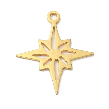 Vacuum Plating 201 Stainless Steel Pendants, Laser Cut, Star Charm, Real 18K Gold Plated, 23.5x20.5x1mm, Hole: 1.8mm