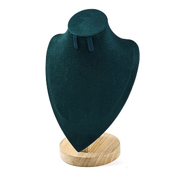 Bust Shaped Microfiber & Wood Jewelry Necklace & Earrings Display Stands, Teal, 10.5x16.3x25cm