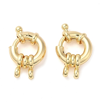 Brass Spring Ring Clasps, Nickel Free, Real 18K Gold Plated, 24.5x15.3x5mm, Hole: 3.5mm