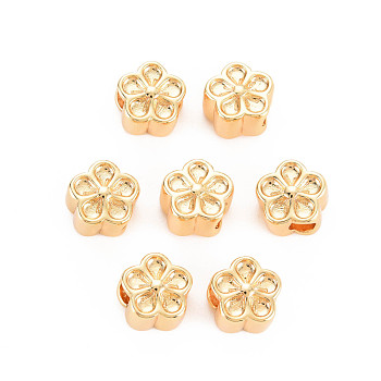 Rack Plating Brass Beads, Nickel Free, Flower, Real 18K Gold Plated, 9.5x10x7mm, Hole: 3.5mm