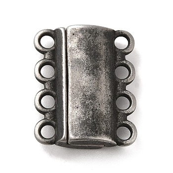 304 Stainless Steel Multi-Strands Magnetic Slide Clasps, 4-Strand, 8-Hole, Rectangle, Gunmetal, 22x18.5x6mm, Hole: 2.5mm