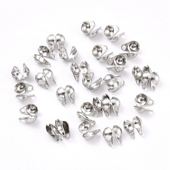 304 Stainless Steel Bead Tips, Calotte Ends, Clamshell Knot Cover, Stainless Steel Color, 5x3.5mm, Hole: 0.5mm