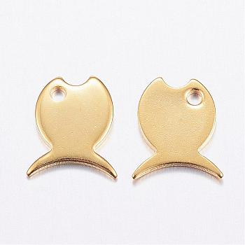 304 Stainless Steel Charms,  Fish, Golden, 10.5x9x1mm, Hole: 1.2mm