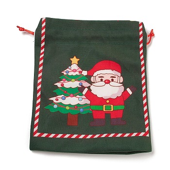 Christmas Theme Rectangle Cloth Bags with Jute Cord,  Drawstring Pouches, for Gift Wrapping, Santa Claus, 19x16x0.6cm