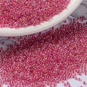 MIYUKI Round Rocailles Beads, Japanese Seed Beads, (RR276) Dark Coral Lined Crystal AB, 15/0, 1.5mm, Hole: 0.7mm, about 27777pcs/50g