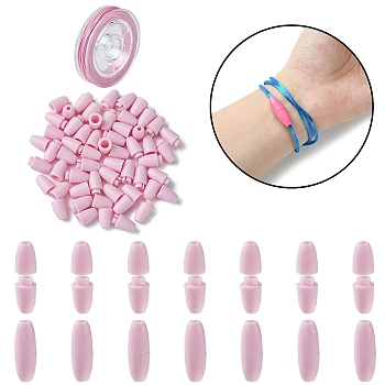 Plastic Breakaway Clasps, with Nylon Thread, Pearl Pink, 24x9mm, Hole: 2.5mm
