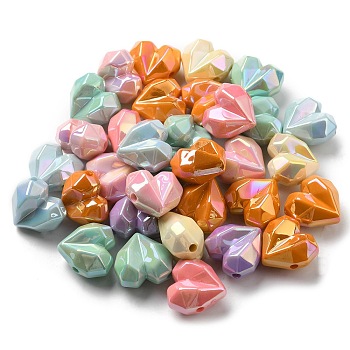 UV Plating Acrylic Beads, Iridescent, Faceted, Heart, Mixed Color, 20.5~21x20.5x13.5mm, Hole: 2.6mm