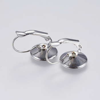 304 Stainless Steel Leverback Earring Settings, Flat Round, Stainless Steel Color, 22x14x12.5mm, Pin: 0.7mm, Tray: 12mm