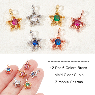 Nbeads 12Pcs 6 Colors Brass Inlaid Clear Cubic Zirconia Charms(ZIRC-NB0001-72)-3