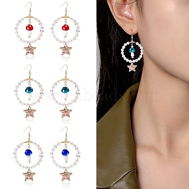 boucles d'oreilles pendantes en grand cercle en perles de verre(EJEW-SW00015-02)-7