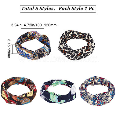 5Pcs 5 Colors Boho Criss Cross Headbands Elastic Headbands(OHAR-GF0001-19)-2