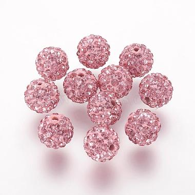 8mm Pink Round Polymer Clay+Glass Rhinestone Beads
