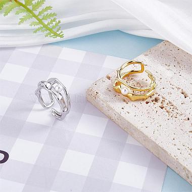 двойной ряд неправильной геометрической формы кольцо регулируемый штабелируемый культивированный жемчуг открытые кольца мода минималистский двойной круг кольцо для большого пальца ювелирные изделия для женщин(JR953A)-5