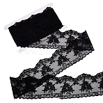 5 Yards Polyester Flower Lace Fabric Trim, Embroidery Flower Lace Trimming, Garment Accessories, Black, 3-1/2~3-5/8 inch(90~93mm)(OCOR-MA0001-25A)