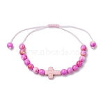 Synthetic Ocean White Jade Braided Beaded Bracelets, Adjustable Cross Synthetic Turquoise Bracelets for Women, Magenta, Inner Diameter: 1-1/4~4-1/4 inch(3.2~10.8cm)(BJEW-JB11016-05)