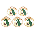 Alloy Enamel Pendants, Cadmium Free & Nickel Free & Lead Free, Light Gold, Ring with Word and Avocado, Sea Green, 31x28x1.5mm, Hole: 1.8mm(ENAM-S126-114-NR)