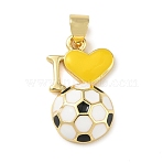 Football Theme Brass Enamel Pendants, Heart & Football Charm, Long-Lasting Plated, Cadmium Free & Lead Free, Rack Plating, Real 18K Gold Plated, Yellow, 20x12.5x4.5mm, Hole: 5x4mm(KK-A303-01B-G01)