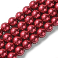 Eco-Friendly Glass Pearl Beads Strands, Grade A, Round, Dyed, Cotton Cord Threaded, Crimson, 14mm, Hole: 1.2~1.5mm, about 30pcs/strand, 15.7 inch(HY-A008-14mm-RB084)