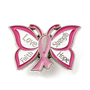 Butterfly & Breast Cancer Awareness Ribbon Alloy Enamel Pin, Brooch for Backpack Clothes, Cerise, 20.5x30.5x1.6mm(JEWB-B006-12B)