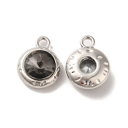 Glass Pendants, Rack Plating Platinum Alloy Findings, Nickel Free, Flat Round Charms, Black, 15x11.5x6mm, Hole: 2mm(PALLOY-O106-21P-02)