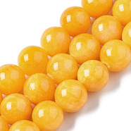 Natural Dyed Yellow Jade Gemstone Bead Strands, Round, Gold, 10mm, Hole: 1mm, about 40pcs/strand, 15.7 inch(G-R271-10mm-Y07)