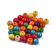 Dyed Natural Wood Beads, Round, Lead Free, Mixed Color, 10x9mm, Hole: 3mm, about 3000pcs/1000g(WOOD-Q006-10mm-M-LF)