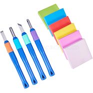 Rubber Stamps, Square, Mixed Color, 50x50x10mm, 6pcs/set, Plastic Chisel Tools Set: 141x14mm, 4pcs/set, 1set(AJEW-PH0016-14)