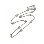 Non-Tarnish 304 Stainless Steel Curb Chain Necklaces, Oval Beaded Necklaces for Women, Stainless Steel Color, 15.75 inch(40cm)(NJEW-P275-01P)