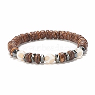 Mala Bead Bracelet, Natural Coconut & Tibetan Agate & Synthetic Hematite Stretch Bracelet, Tibetan dZi Beads Jewelry for Women, Coconut Brown, Inner Diameter: 2-1/8 inch(5.3cm)(BJEW-JB07926)