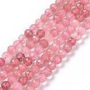 Natural Strawberry Quartz Beads Strands,  Faceted, Round, 4mm, Hole: 0.7mm, about 100pcs/strand, 15.75 inch(40cm)(G-I206-26-4mm)