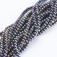 Glass Beads Strands, Round, Black, AB Color Plated, The beads about 4mm in diameter, hole: 1mm, about 80pcs/strand, about 13 inch/strand(X-GR4mm27Y-AB)