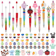 Olycraft DIY Personalized Beadable Pen Sets, Including ABS Plastic Ball-Point Pen, Silicone Animal Beads, Crackle & Striped Resin Beads, Polymer Clay Rhinestone European Beads, Mixed Color, Pen: 148x12mm, 6 colors, 2pcs/color, 12pcs(DIY-OC0010-96)