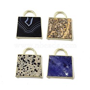 Natural Mixed Stone Pendants, Handbag Charms, with Rack Plating Golden Tone Brass Findings, Cadmium Free & Lead Free, 34x29.5x3mm, Hole: 6x11mm(G-G977-04G)