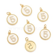 Brass Micro Pave Clear Cubic Zirconia Charms, Long-Lasting Plated, Cadmium Free & Nickel Free & Lead Free, with Jump Rings and White Enamel, Flat Round with Number, Real 18K Gold Plated, Num.5, 14.5x12x2mm, Hole: 1.5mm(ZIRC-J040-44G-05)