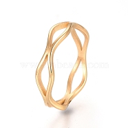 Unisex Ion Plating(IP) 304 Stainless Steel Finger Rings, Cross Ring, Golden, Size 5~9, 15~19mm(RJEW-E164-04G)