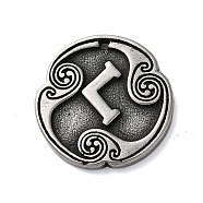 Rune Letters Alloy Pendants, Round, Antique Silver, 25x3mm, Hole: 1.6mm(PALLOY-S193-01AS-06)