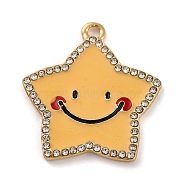 Alloy Enamel Pendants, with Rhinestone, Golden, Star, 26.5x24.5x2mm, Hole: 2mm(ENAM-M009-01B-G)