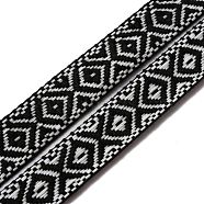 Ethnic style Embroidery Polyester Ribbons, Jacquard Ribbon, Garment Accessories, Rhombus Pattern, Black, 7/8 inch(23mm)(OCOR-WH0067-44A)