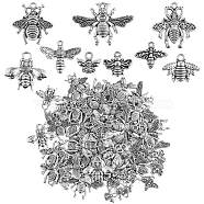 90 Pieces Bee Alloy Charm Pendant Mixed Honey Bee Charm Antique Alloy Insect Charm for Jewelry Making Crafts, Antique Silver, 23x32mm(JX209A)