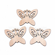 Undyed Natural Wooden Big Pendants, Laser Cut Shapes, Butterfly Shape, Antique White, 49.5x58.5x2mm, Hole: 1.8mm(WOOD-N007-049)
