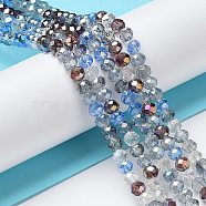 Glass Beads Strands, Faceted, Rondelle, Aqua, 4~4.5x3.5mm, Hole: 1mm, about 121~127pcs/strand, 16.61inch~17.20 inch(42.2~43.7cm)(EGLA-A034-M4mm-03)