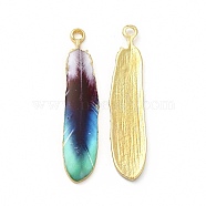 Rack Plating Alloy Pendants, Printed, Lead Free & Cadmium Free & Nickel Free, Feather Charm, Light Gold, Colorful, 36.5x8x1.5mm, Hole: 1.8mm(FIND-H043-02LG-03)
