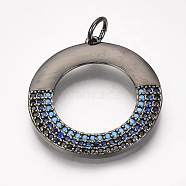 Brass Micro Pave Cubic Zirconia Pendants, with Jump Rings, Ring, Colorful, Gunmetal, 23.5x22x2mm, Hole: 3mm(ZIRC-T004-06B)