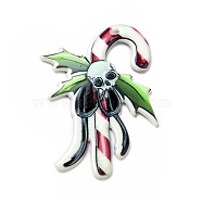 Printed  Acrylic Pendants, for Christmas, Candy Cane Pattern, 49x35x2mm, Hole: 1.8mm(MACR-F072-02A)