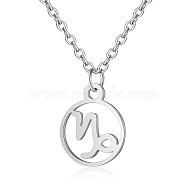 201 Stainless Steel Pendants Necklaces, Flat Round with Constellations, Capricorn, 16.3 inch(40cm)x1mm(NJEW-S063-TN505-10)