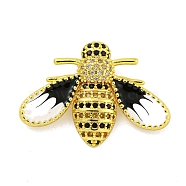 Real 18K Gold Plated Brass Micro Pave Cubic Zirconia Pendant, with Enamel, Bees, Clear, 21x29.5x8mm, Hole: 4x2.5mm(KK-R159-33G)