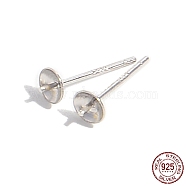 Rhodium Plated 925 Sterling Silver Stud Earring Findings, for Half Drill Beads, with S925 Stamp, Real Platinum Plated, 13x4.1mm, Inner Diameter: 3.7mm, Pin: 11x0.7mm(STER-Z005-03P)